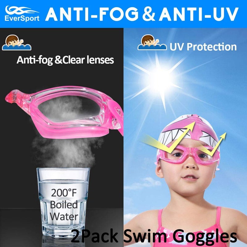 EverSport Kids Swim Goggles, Pack of 2 Swimming Goggles for Children Teens, Anti-Fog Anti-UV Youth Swim Glasses Leak Proof for Age4-16 - Image 2